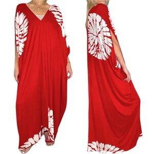 JENNAFER GRACE‎ TIE-DYE RED & WHITE Caftan